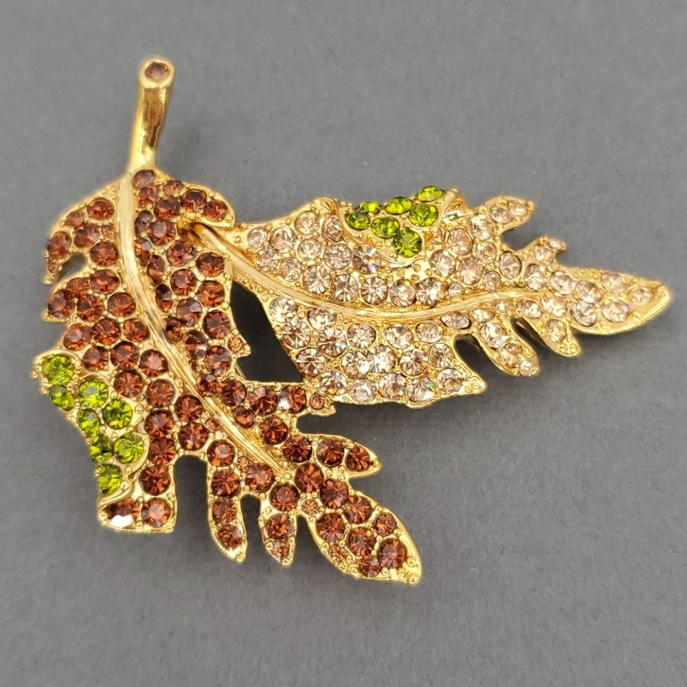 Kenneth Jay Lane Rhinestone Leaf Brooch